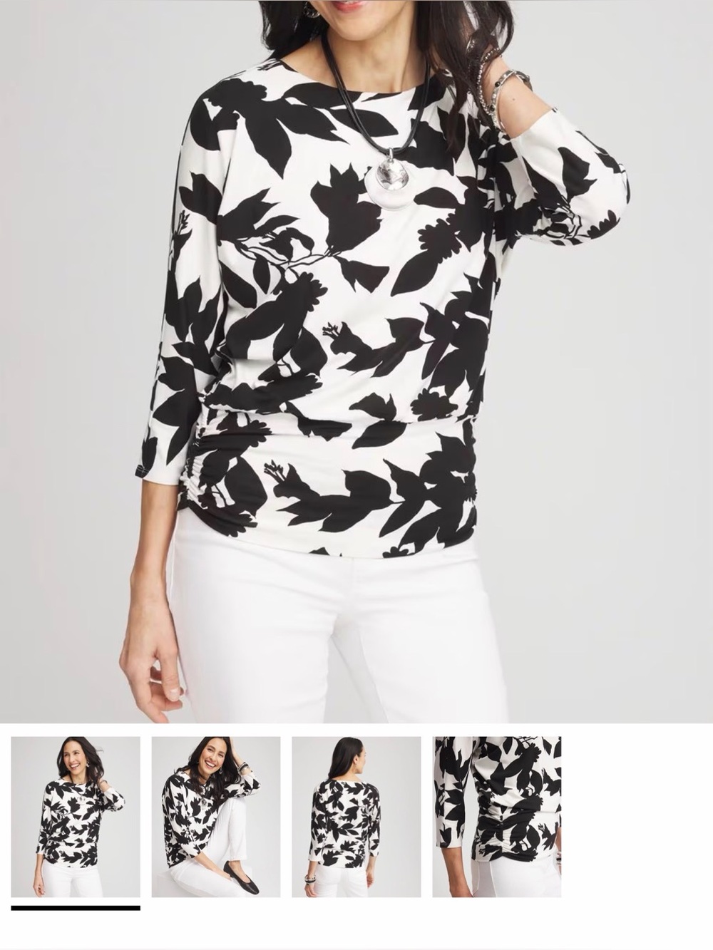 NWT Chico's Black and White Botanical Dolman Tunic